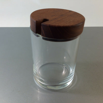 VINTAGE 60er 70er 6er Deckeldose Dose H 9,5  cm Holz Glas D  6,2 cm