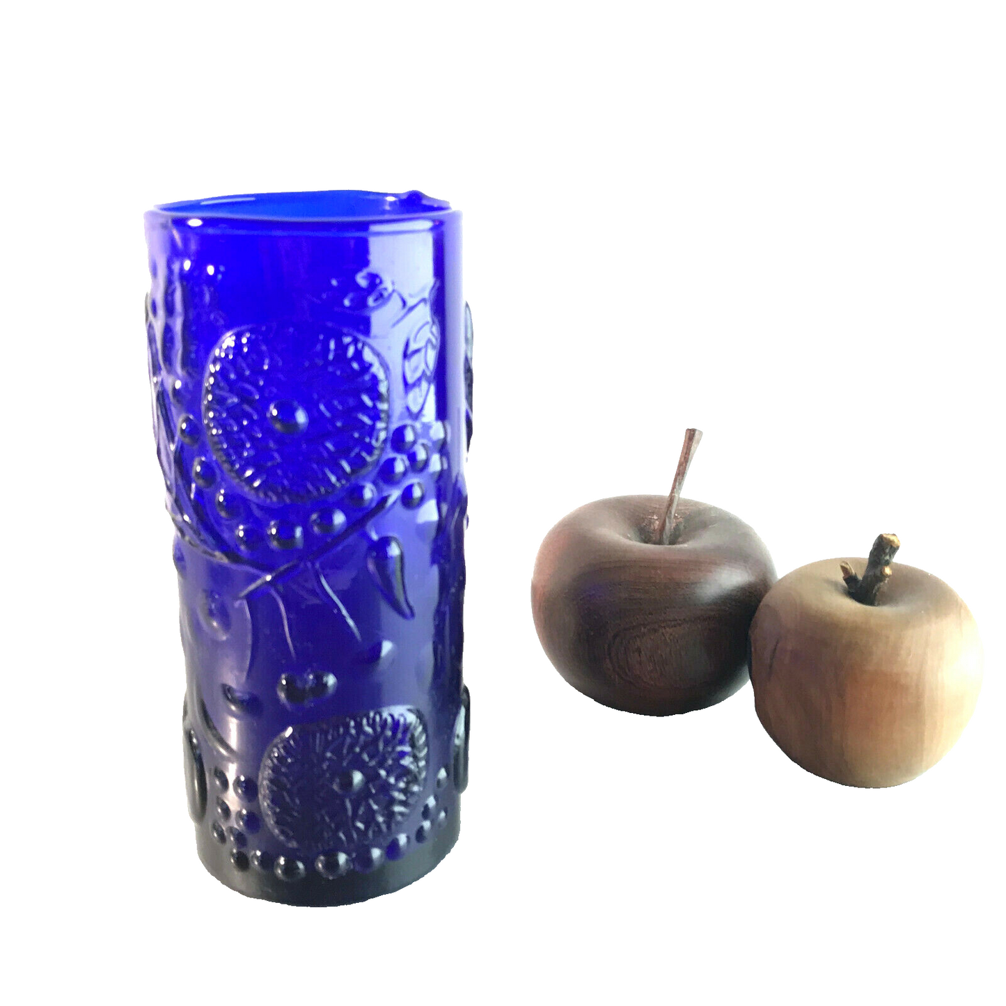 VINTAGE Vase 50er 60er Glas MID CENTURY 16 cm Vase blau Muster