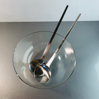 MID CENTURY Schale 60er 70er Glas 19 cm Schüssel + WMF Salatbesteck
