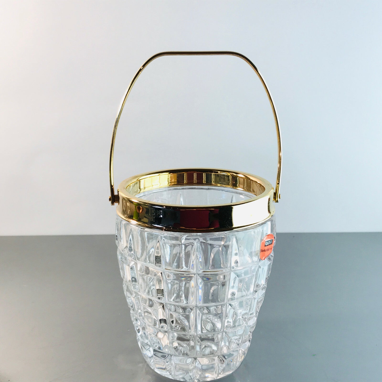 QUIST Eiswürfeleimer Glas 50er 60er 70er 11,5 cm Gold farben Messing