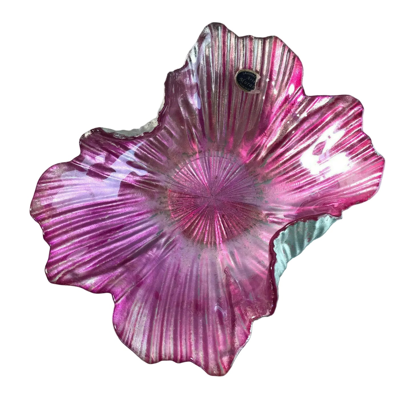 MURANO Arte lavorazione Schale Glas Vintage 25 cm rosa punk silber unten