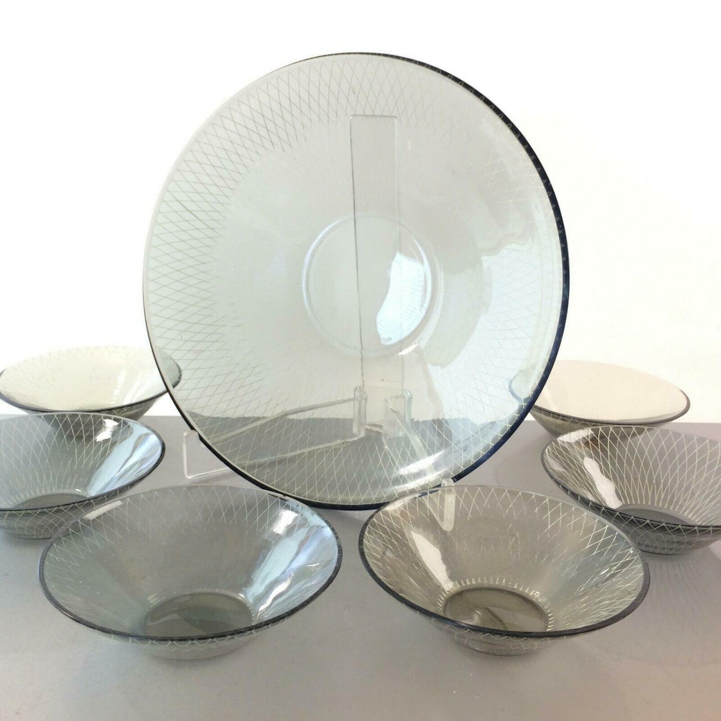 RAUCHGLAS 50er 60er Schüssel Schälchen Schale Set MID CENTURY 7 teil.