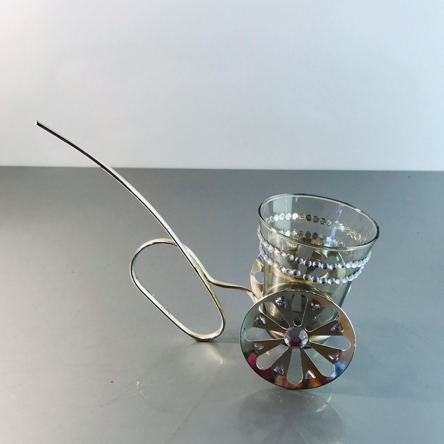 VINTAGE Glas 50er 60er Glas MID CENTURY im Halter Silbern