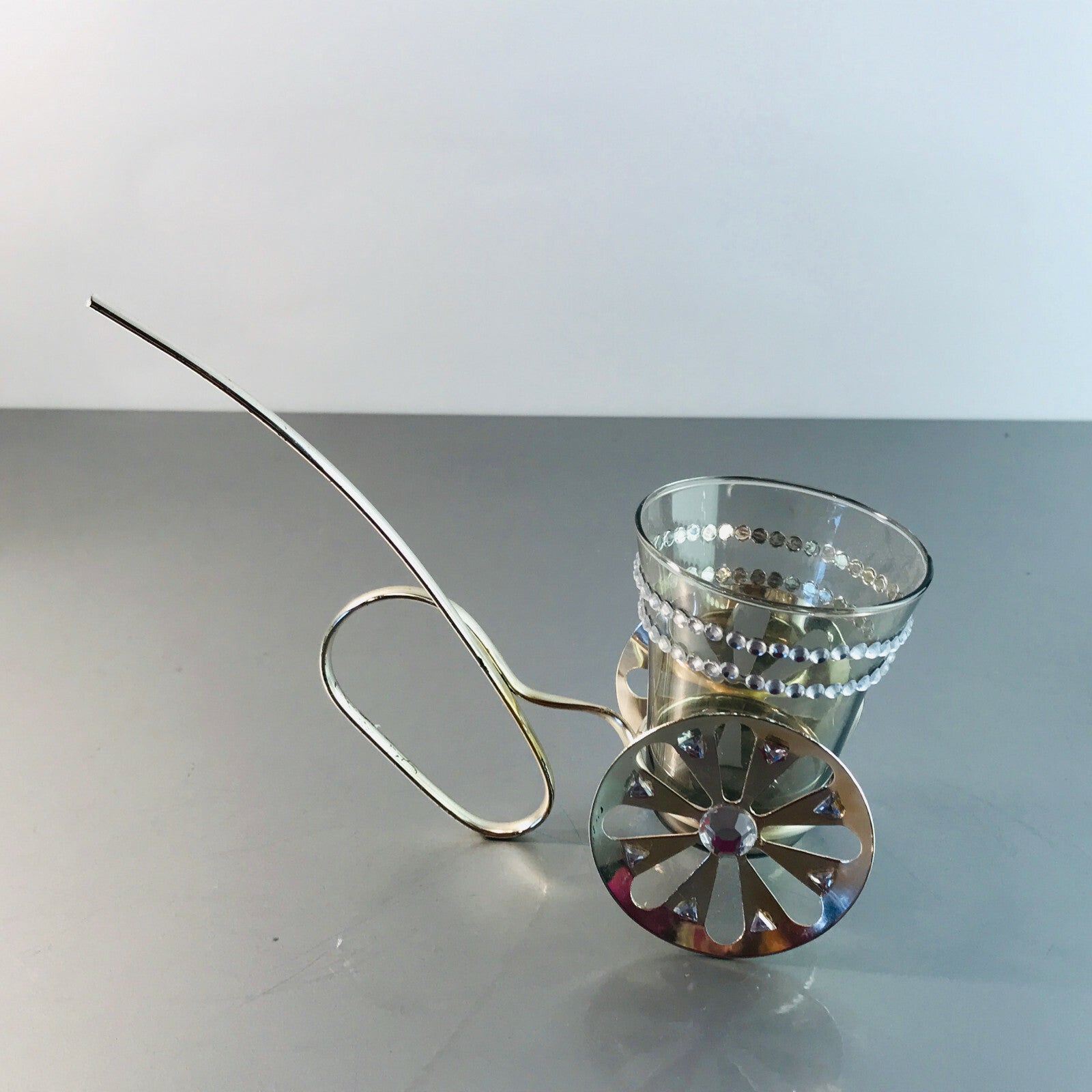VINTAGE Glas 50er 60er Glas MID CENTURY im Halter Silbern