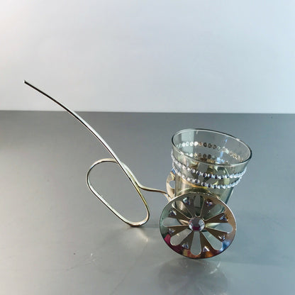 VINTAGE Glas 50er 60er Glas MID CENTURY im Halter Silbern