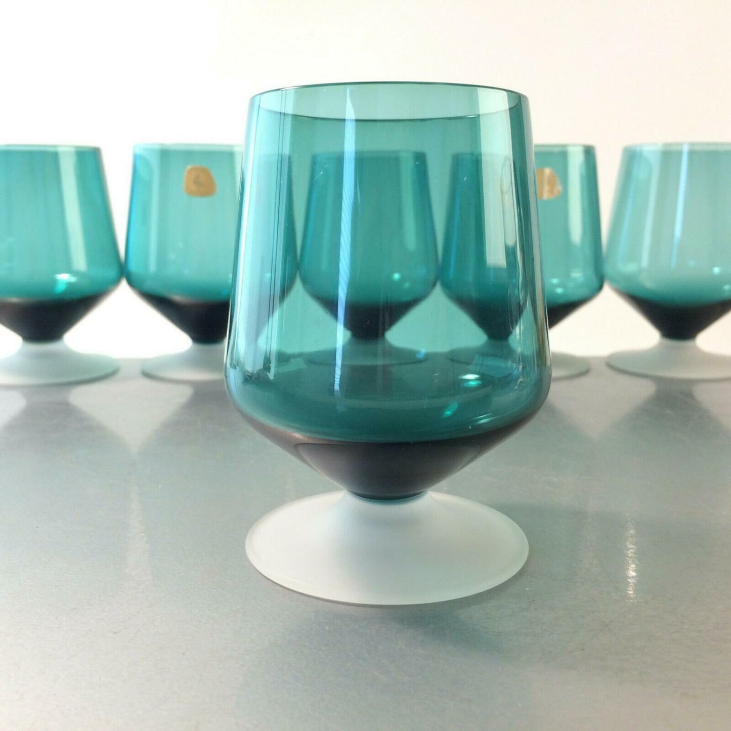 TAUBE Gläser 9,8 cm Satinato Fuß blau 6er Set  MID CENTURY GLAS  50er 60er