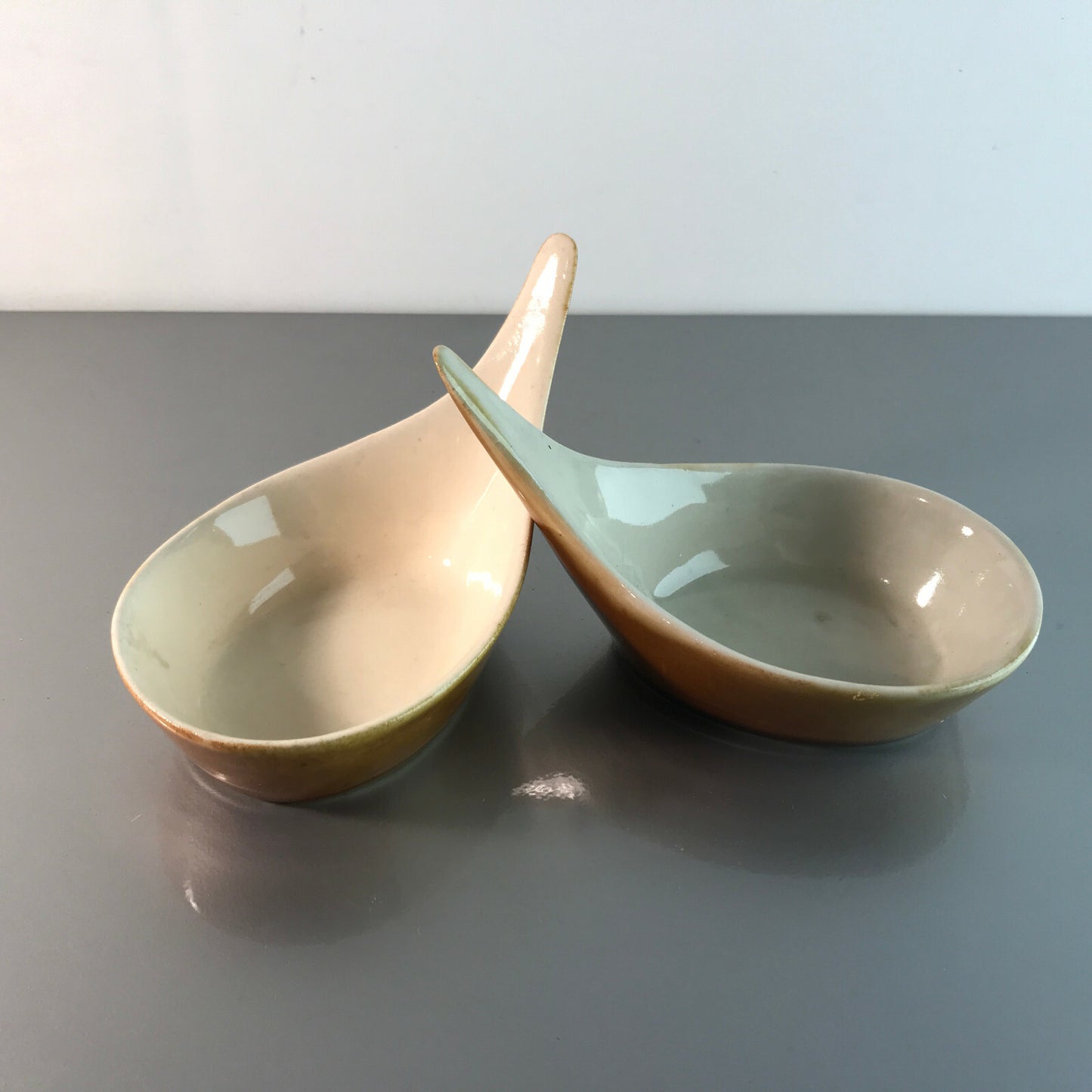 Keramik Schälchen Schale Seifelschale braun beige 2er Set Schiff 60er