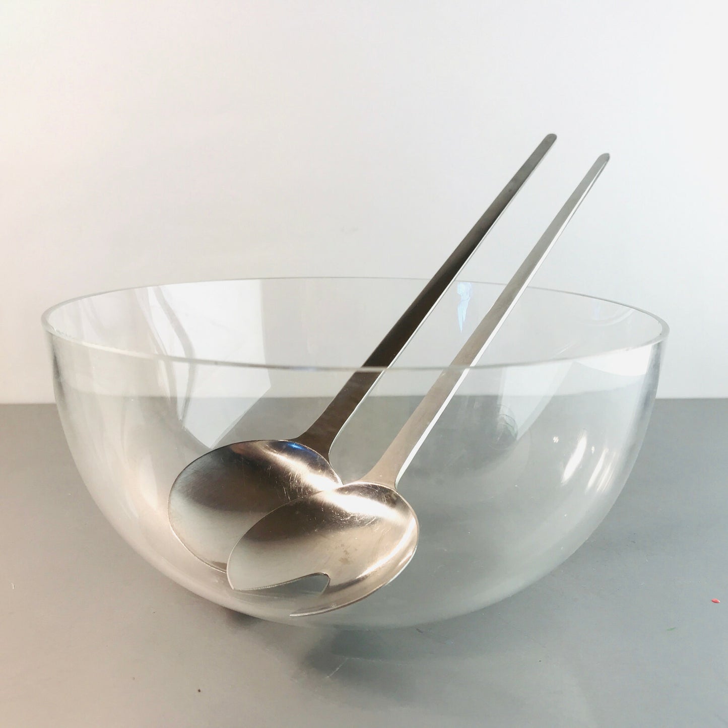 MID CENTURY Schale 60er 70er Glas 19 cm Schüssel + WMF Salatbesteck