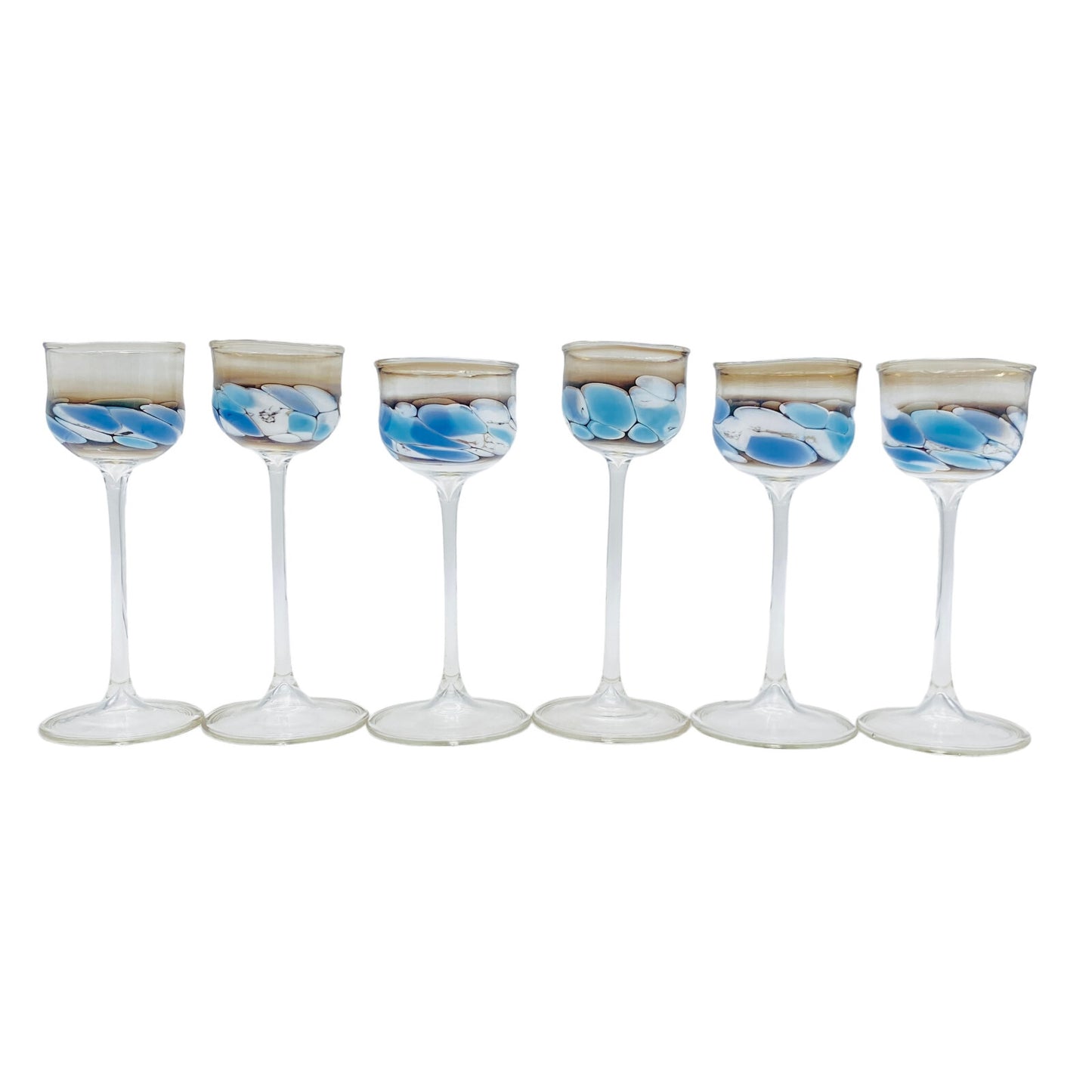 Vintage 6 er Set ca 14 cm Likörgläser Gläser Trinkgläser Glas blau handgefertigt
