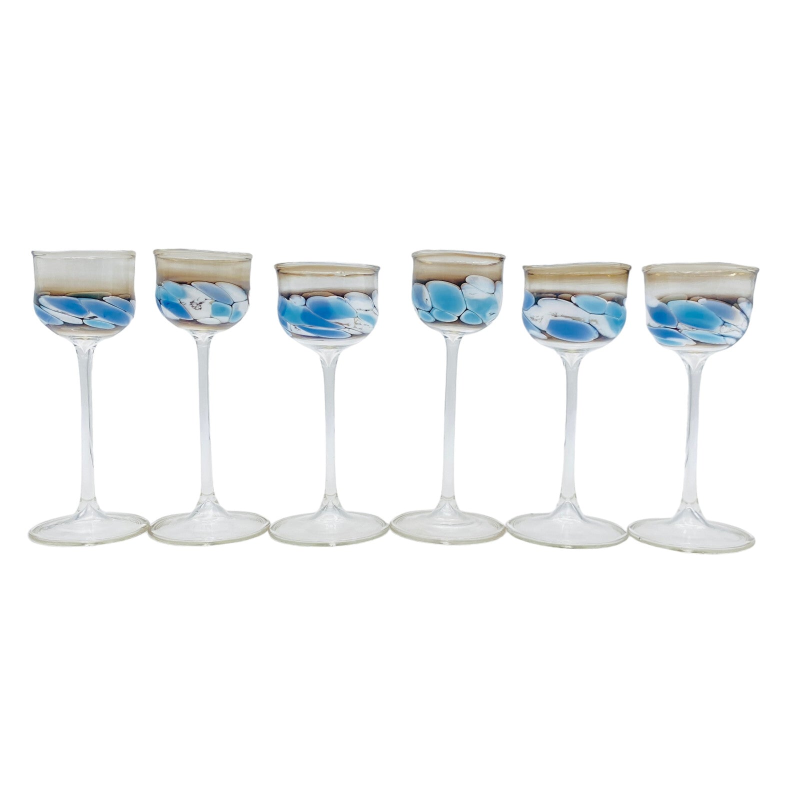 Vintage 6 er Set ca 14 cm Likörgläser Gläser Trinkgläser Glas blau handgefertigt