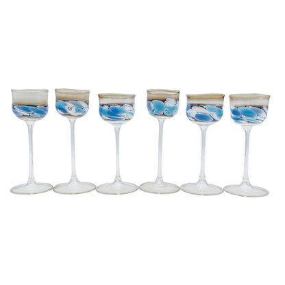 Vintage 6 er Set ca 14 cm Likörgläser Gläser Trinkgläser Glas blau handgefertigt