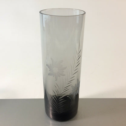 Vase MID CENTURY 60er 70er Vintage Rauchglas beschliffen Enzian 18 cm Glas