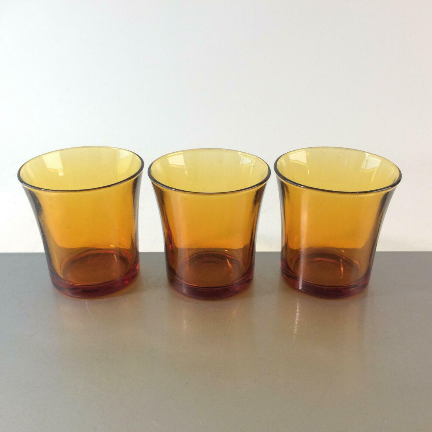 Trinkgläser 3er Set Gläser Vintage 60er Bernstein 7,4 cm Wassergläser