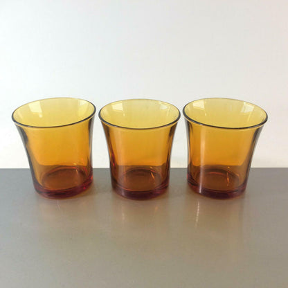 Trinkgläser 3er Set Gläser Vintage 60er Bernstein 7,4 cm Wassergläser