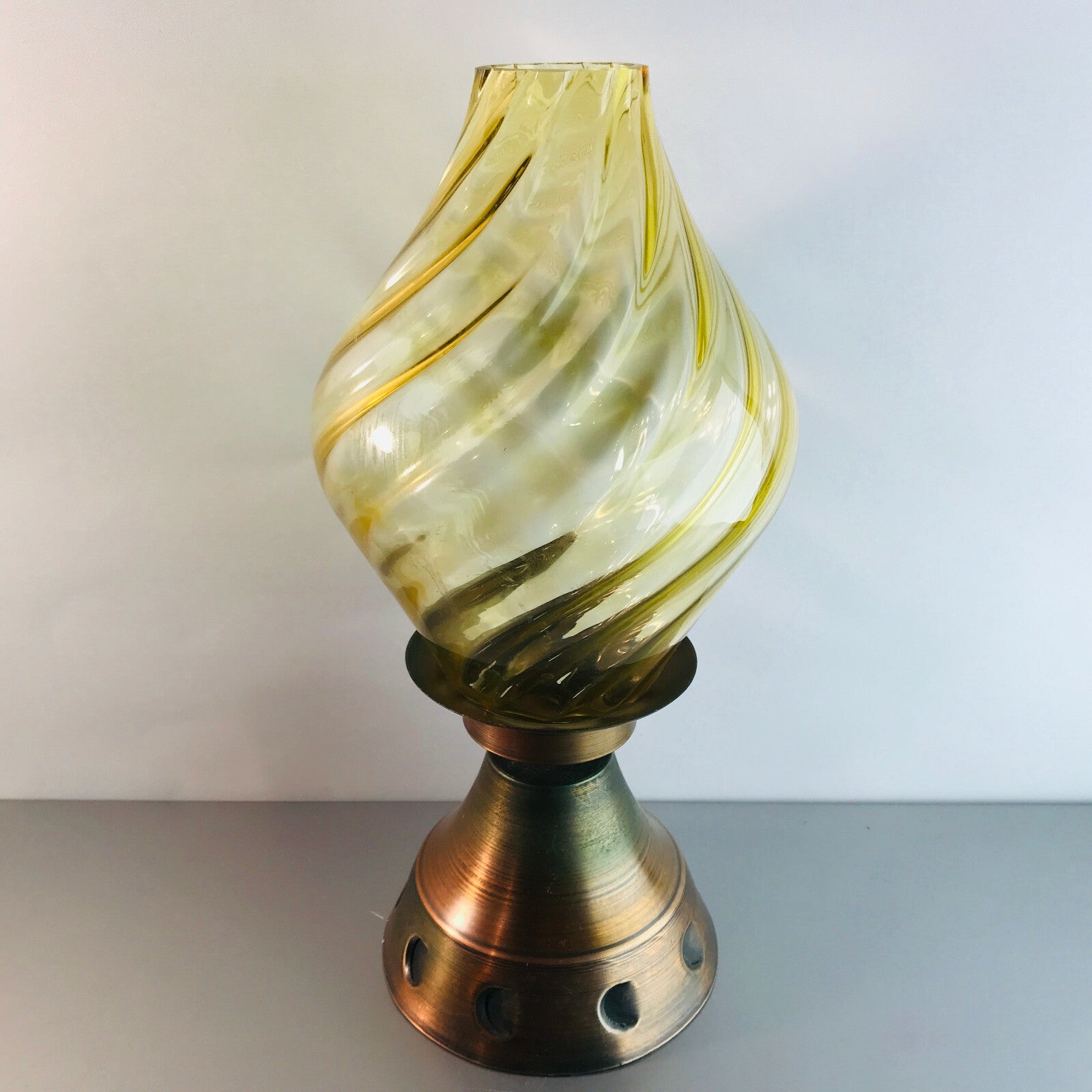 Vintage Windlicht Kerzenhalter Kupfer Glas 32 cm 60er 70er MID CENTURY