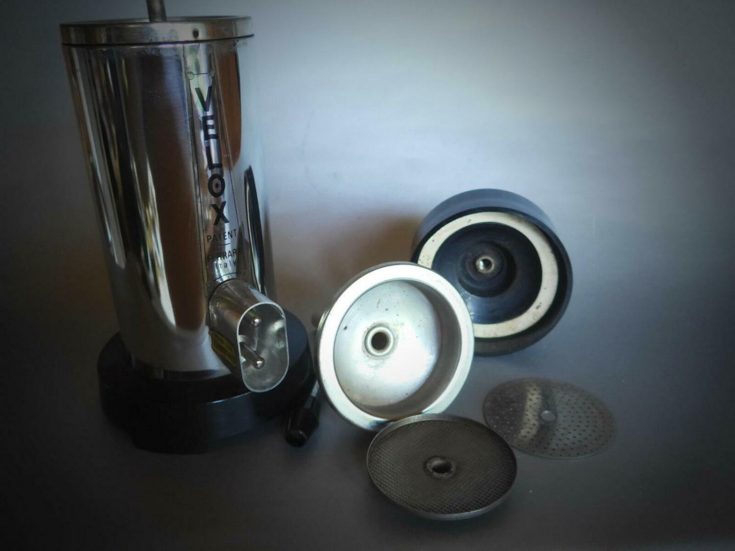 Velox Ferrara PATENT Espressokocher schwarz elektr. 3 Tassen 70er Italy