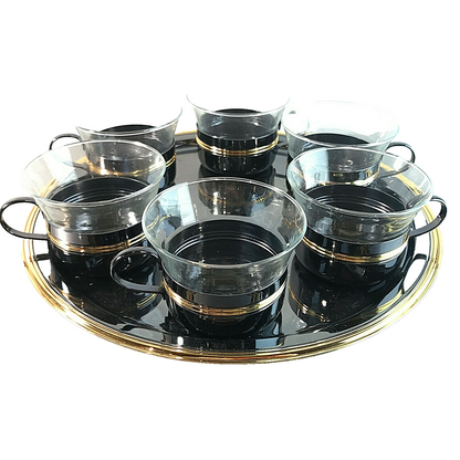 Teetassen Teegläser D Glas 8,5 cm 6 er Set 50er 60er + Tablett 29 cm