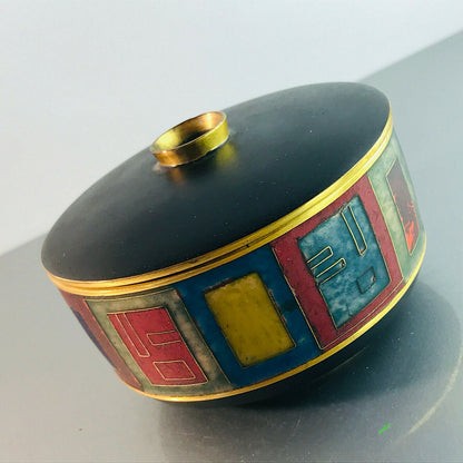 Käthe RUCKENBROD Deckeldose Dose Emaille 50er 60er Stegemaille Email 