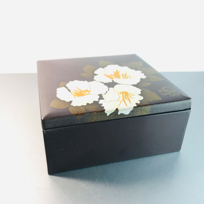 Blechdose Dose aus Metall Blech 7 x 16 x 16 cm braun Blüten 70er Dekoration