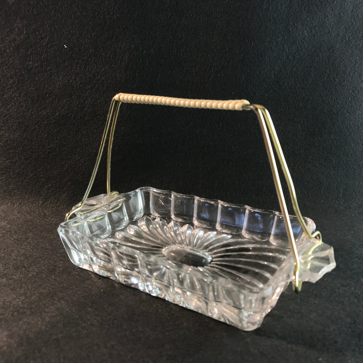 Schälchen VINTAGE 50er 60er Schale Glas D 16 cm Messing Griff Dekoration