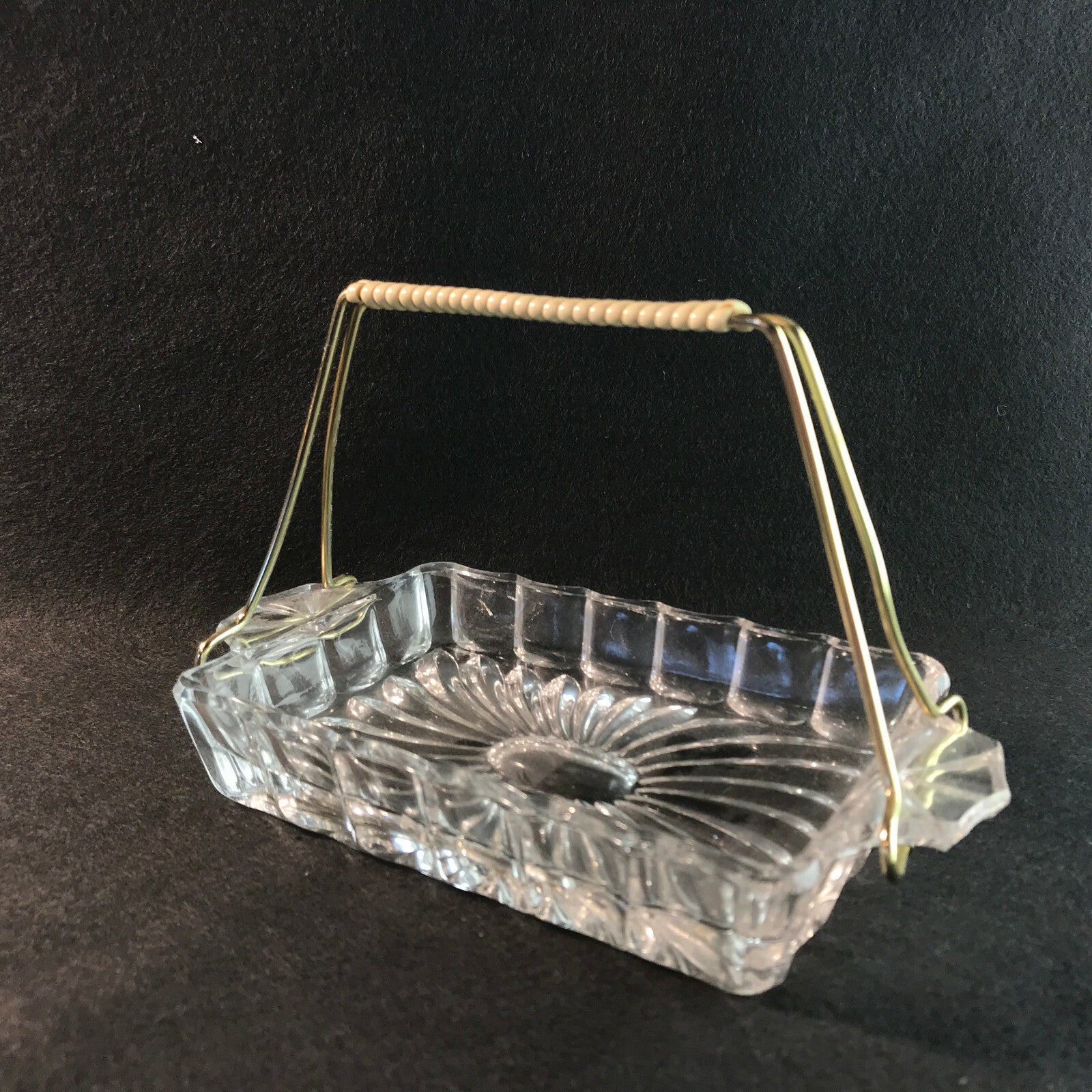 Schälchen VINTAGE 50er 60er Schale Glas D 16 cm Messing Griff Dekoration