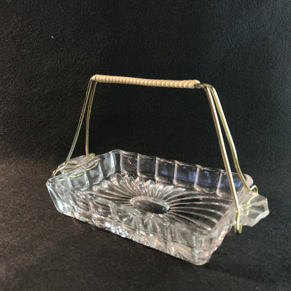 Schälchen VINTAGE 50er 60er Schale Glas D 16 cm Messing Griff Dekoration