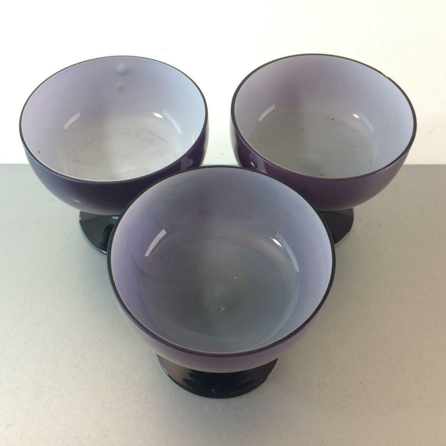 50er 60er Glas Schälchen Schalen MID CENTURY lila Überfang 3er Set