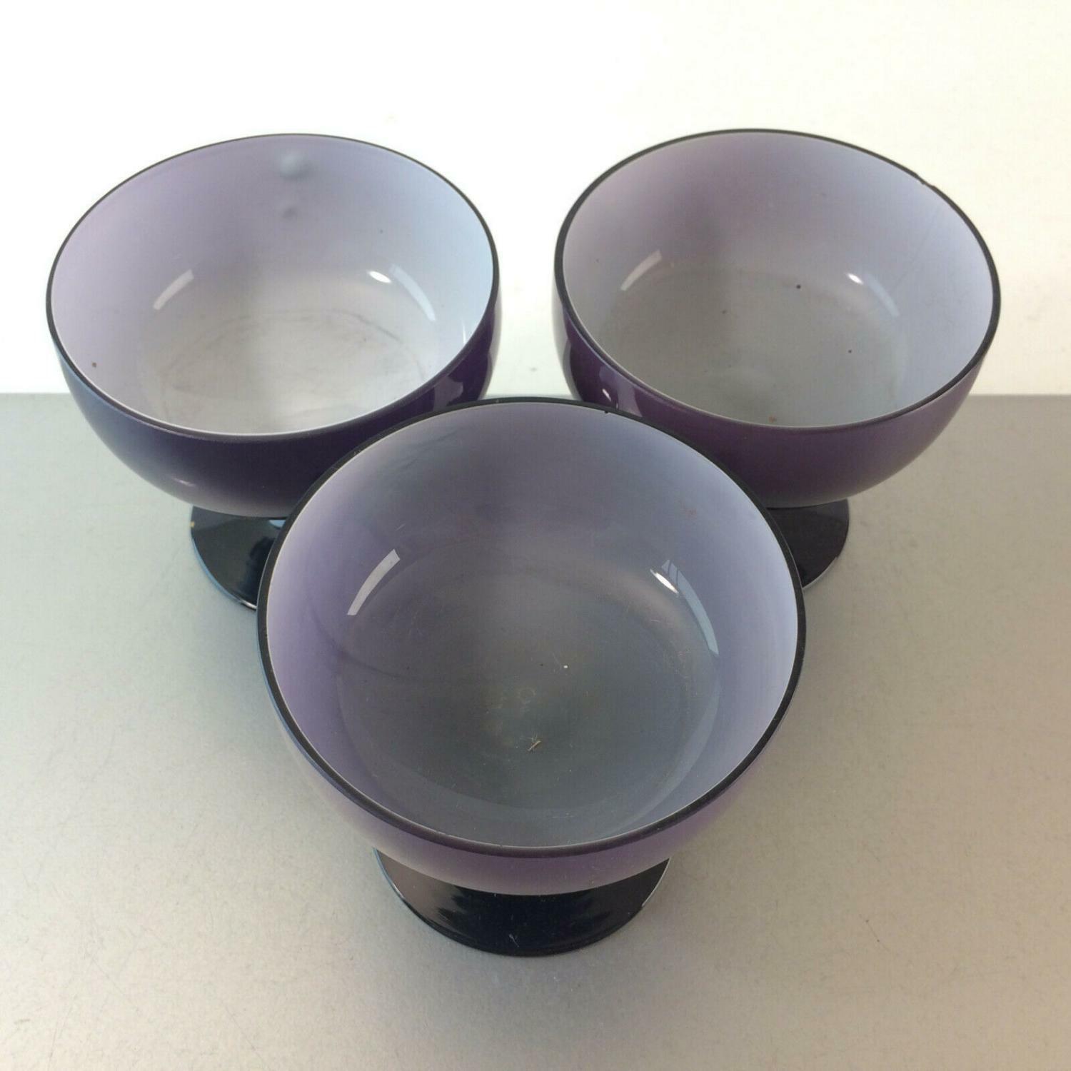 50er 60er Glas Schälchen Schalen MID CENTURY lila Überfang 3er Set