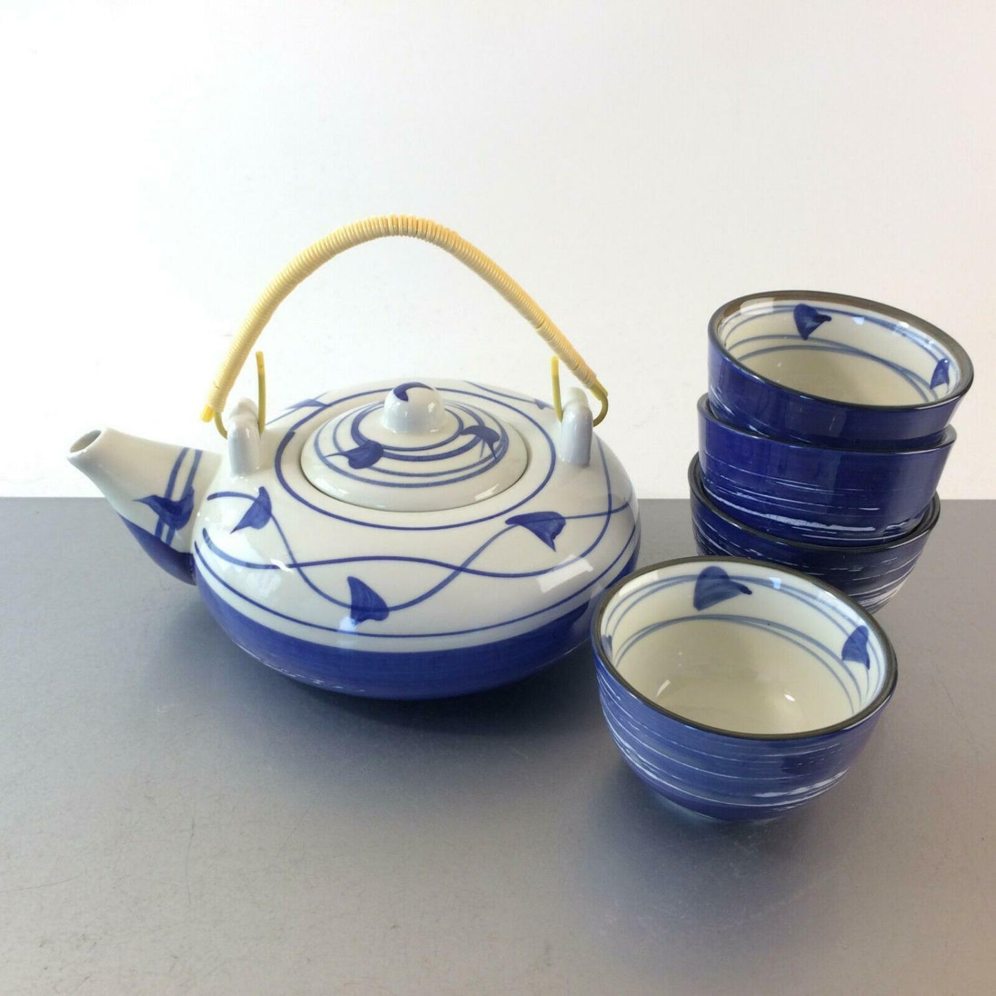 Vintage Teeservice Asia Teekanne Teetassen Kanne Teeschalen blau
