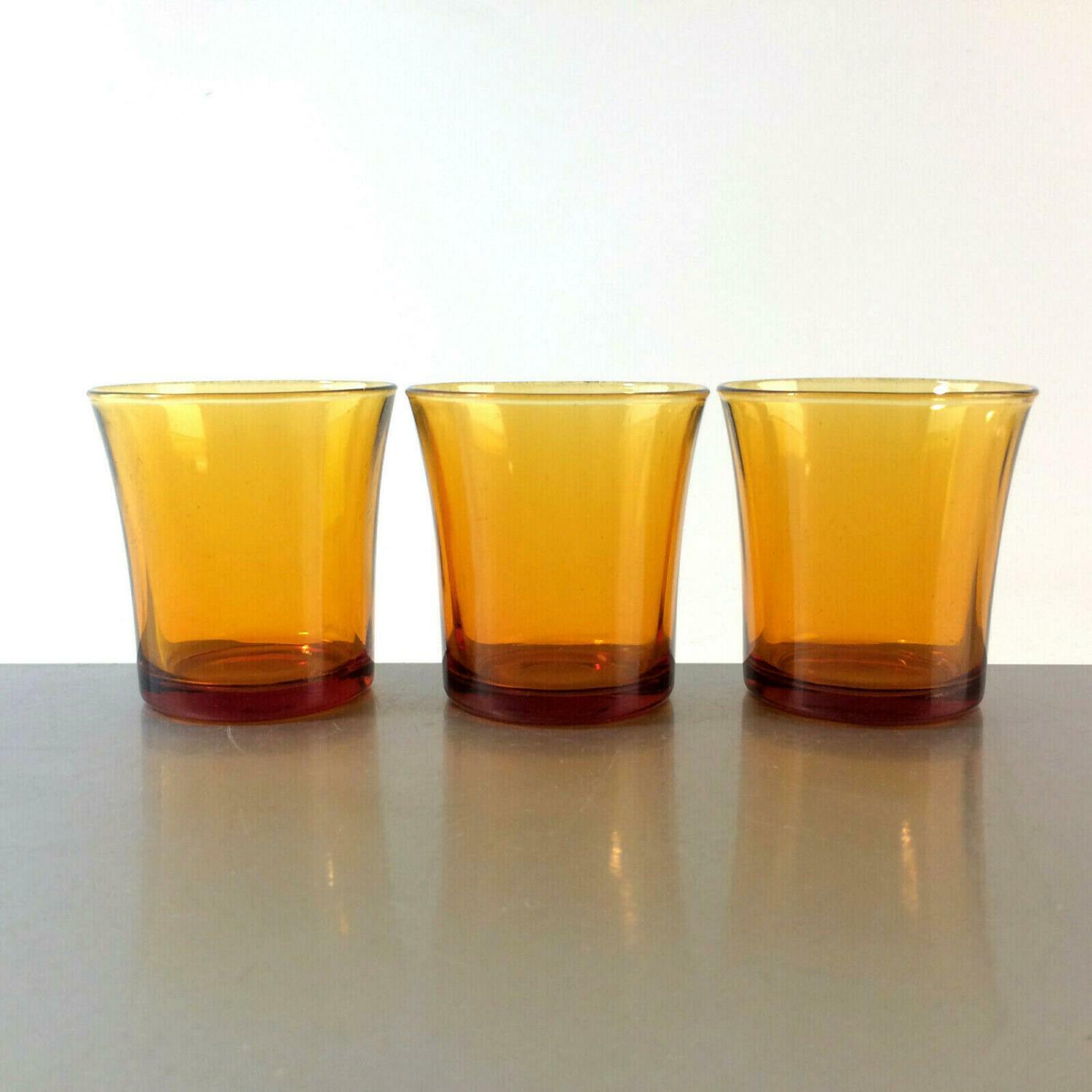 Trinkgläser 3er Set Gläser Vintage 60er Bernstein 7,4 cm Wassergläser