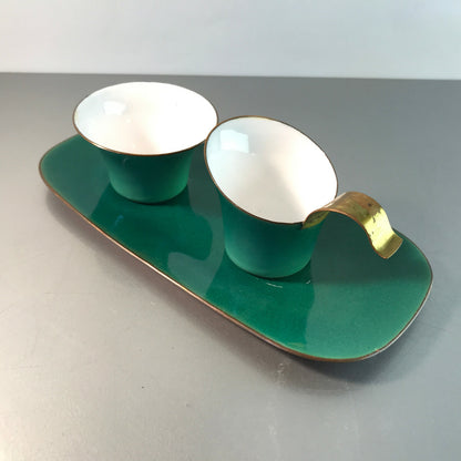 SAHNESERVICE 50er Rahmservice EMAILLE Kupfer Zucker Milch MID CENTURY grün