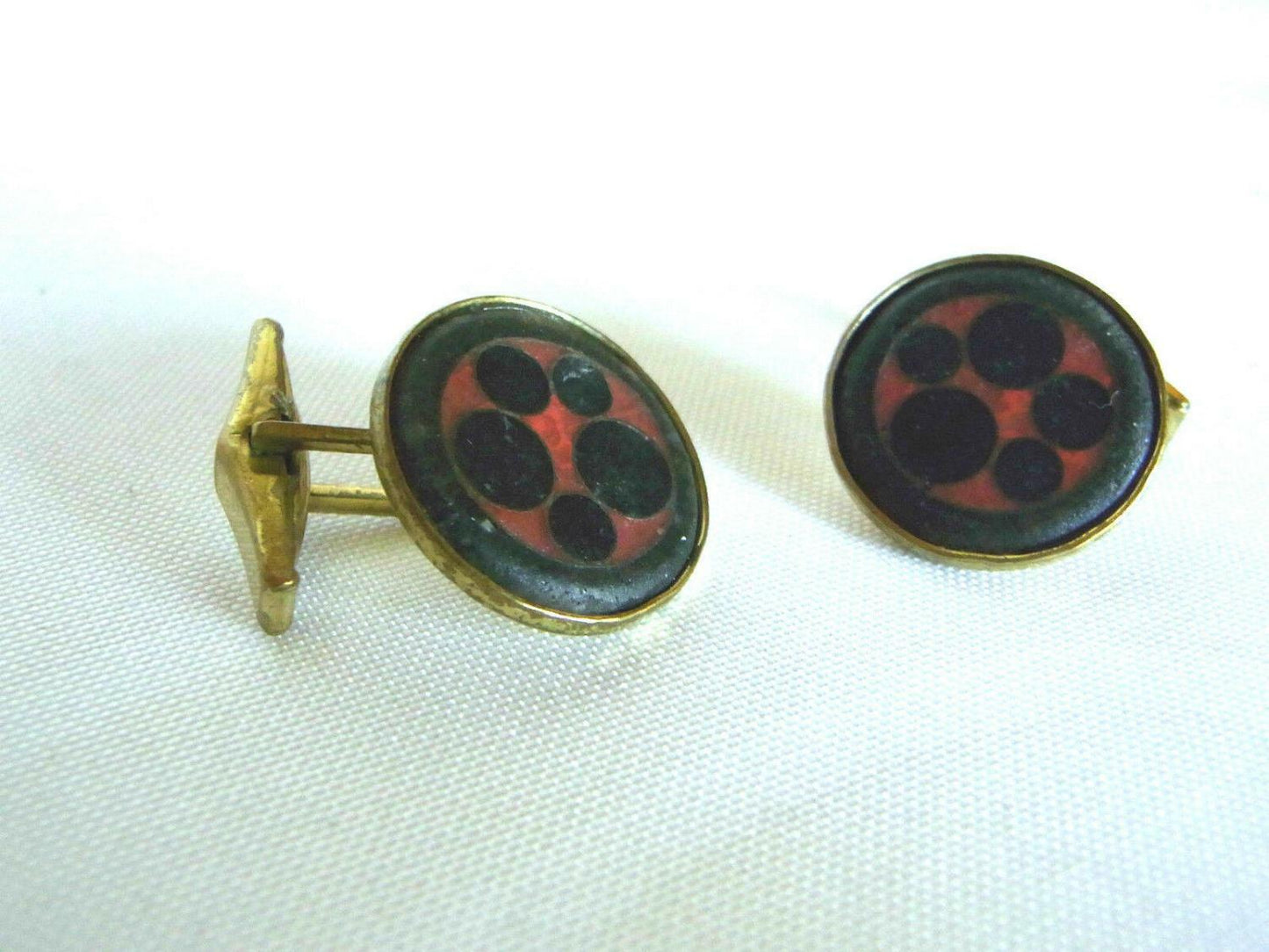 BUNGE Emaille MANSCHETTENKNÖPFE 50er 60er Manschetten CUFFLINKS Messing