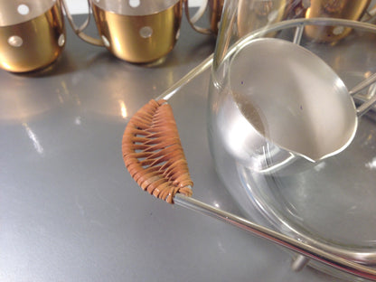 VINTAGE 50er 60er Messing Glas Leder Silber BOWLE Gläser Tassen Kelle