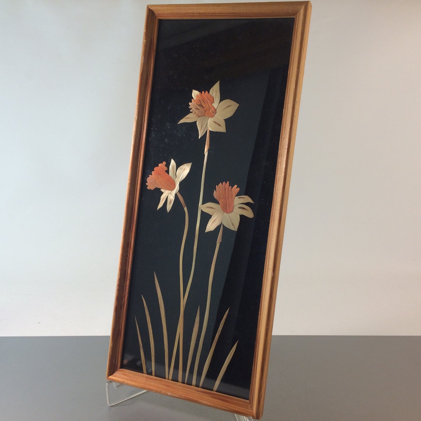 MID CENTURY Bild 50er 60er Intarsien Stroh H 42 cm Strohbild