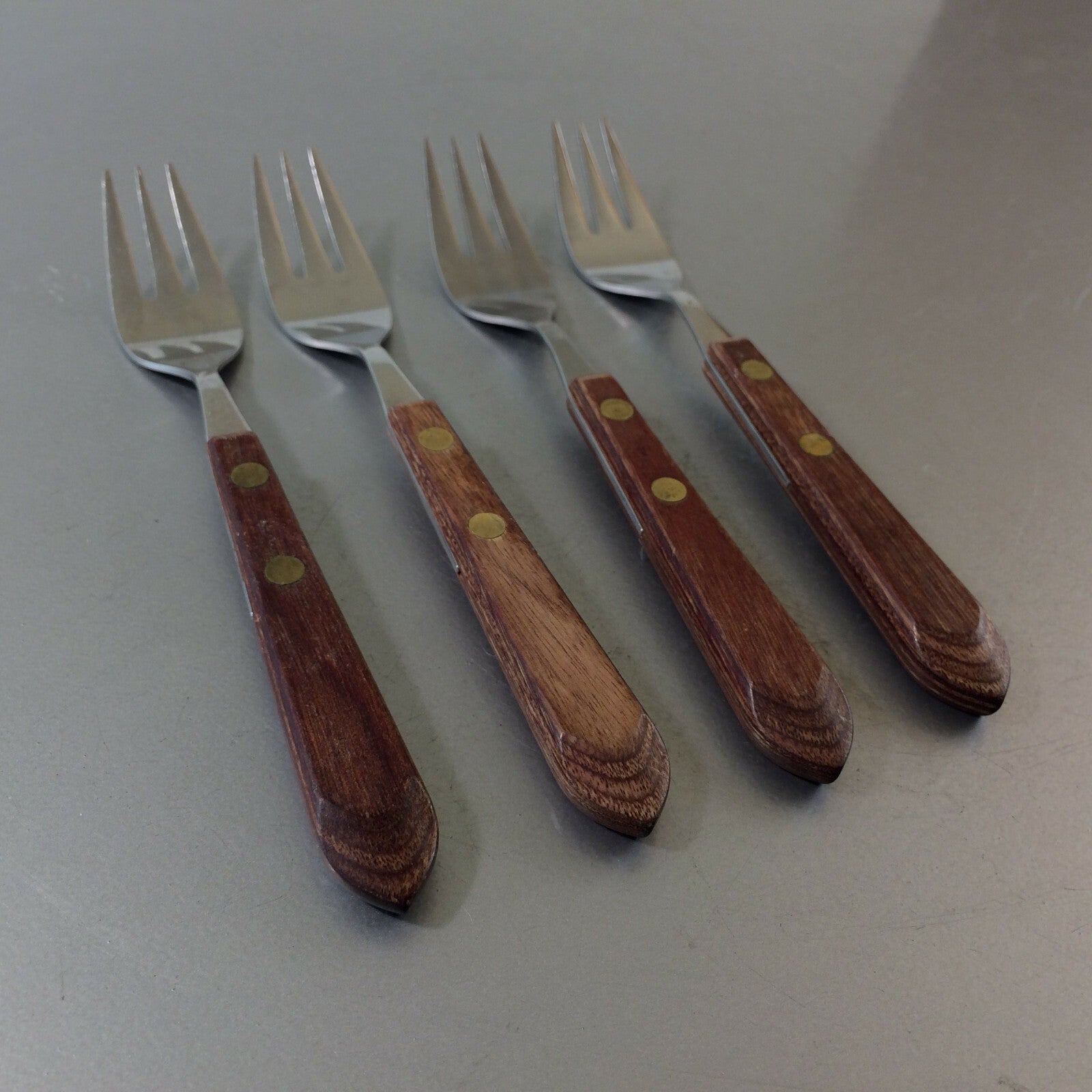 Vintage Gabeln Messing Holz 50er 60er MID CENTURY 15,8 cm