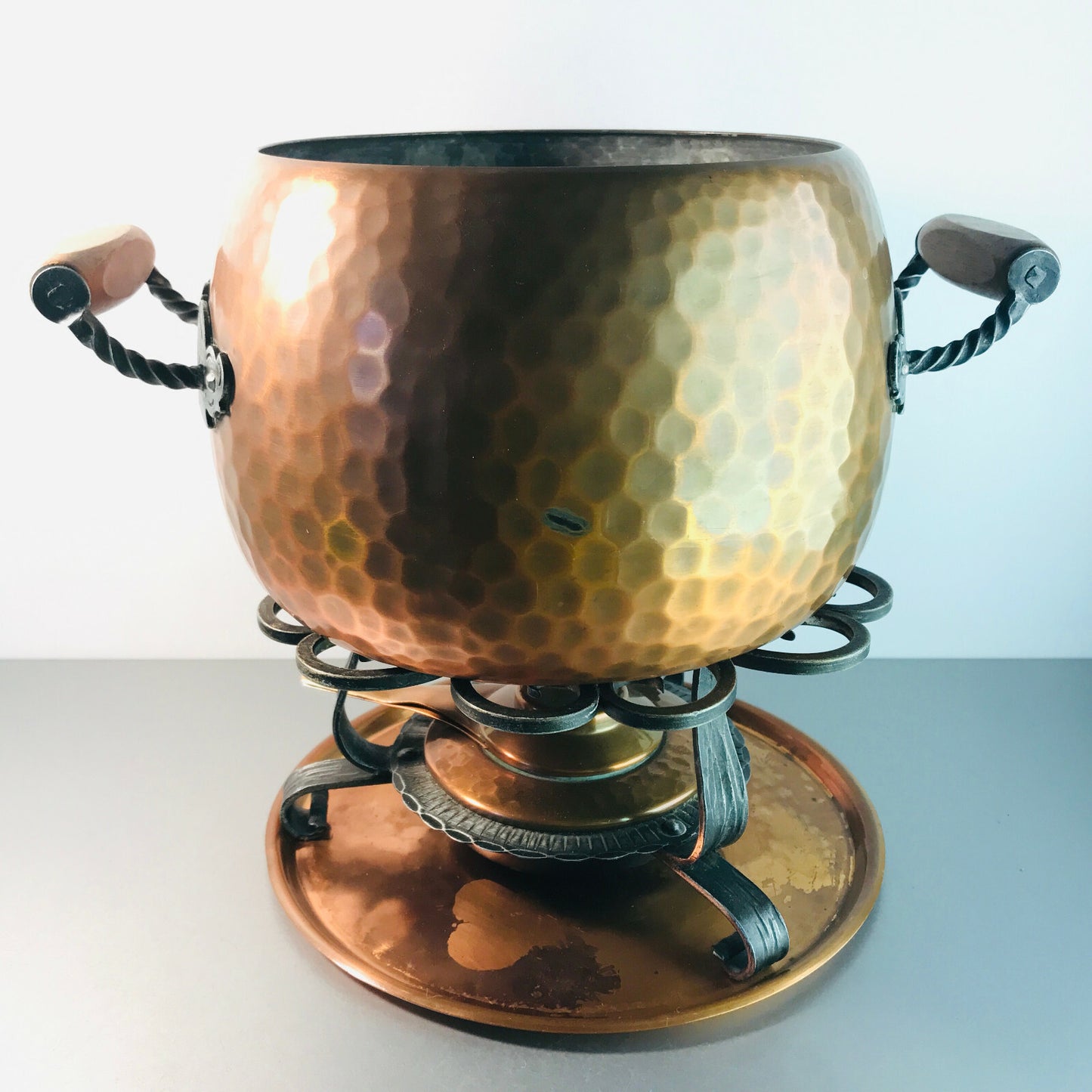 stöckli Swiss FONDUE Topf Vintage Kupfer 60er Fonduetopf Stövchen Brenner