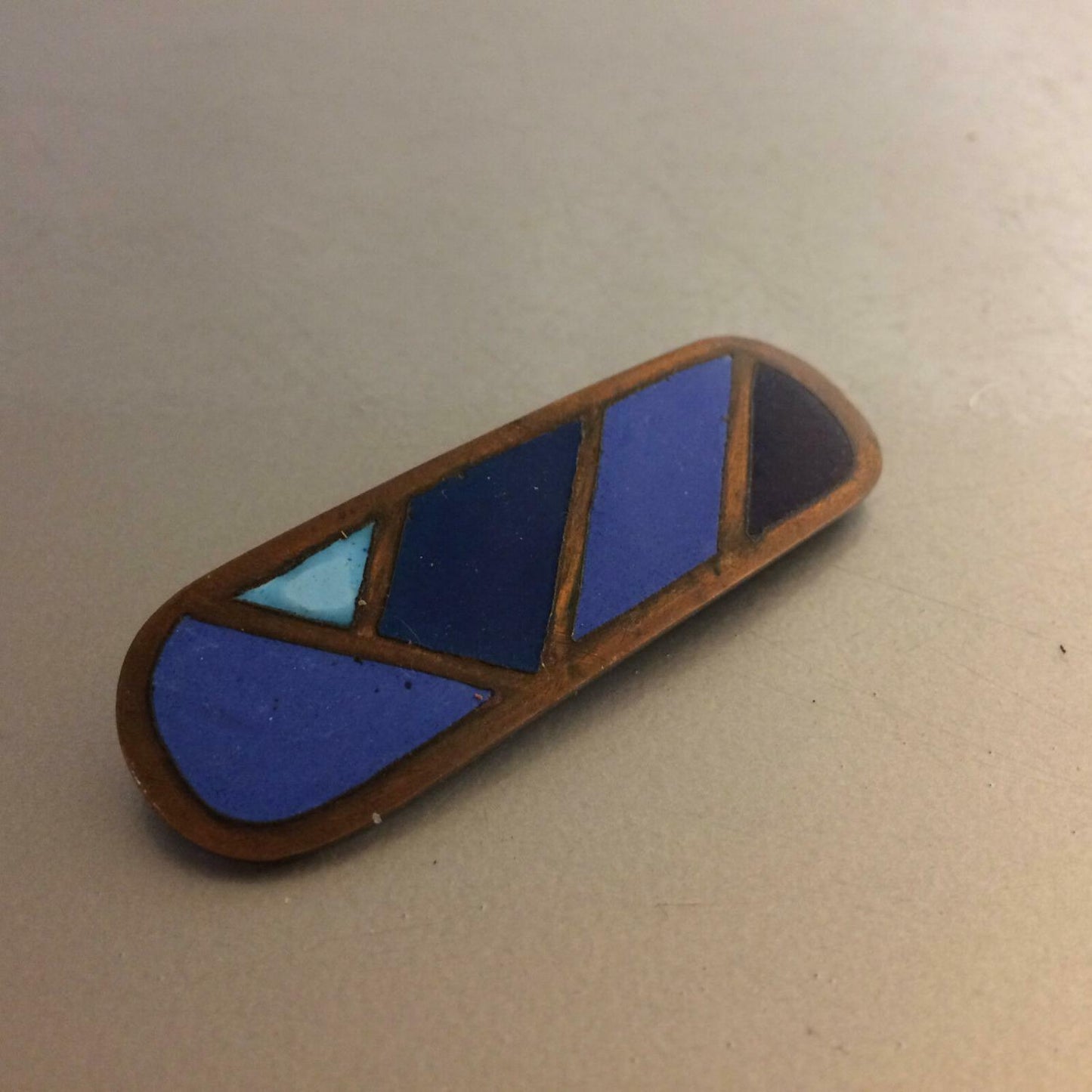 Emaille Brosche 6,5 cm blau Kupfer emailliert Email