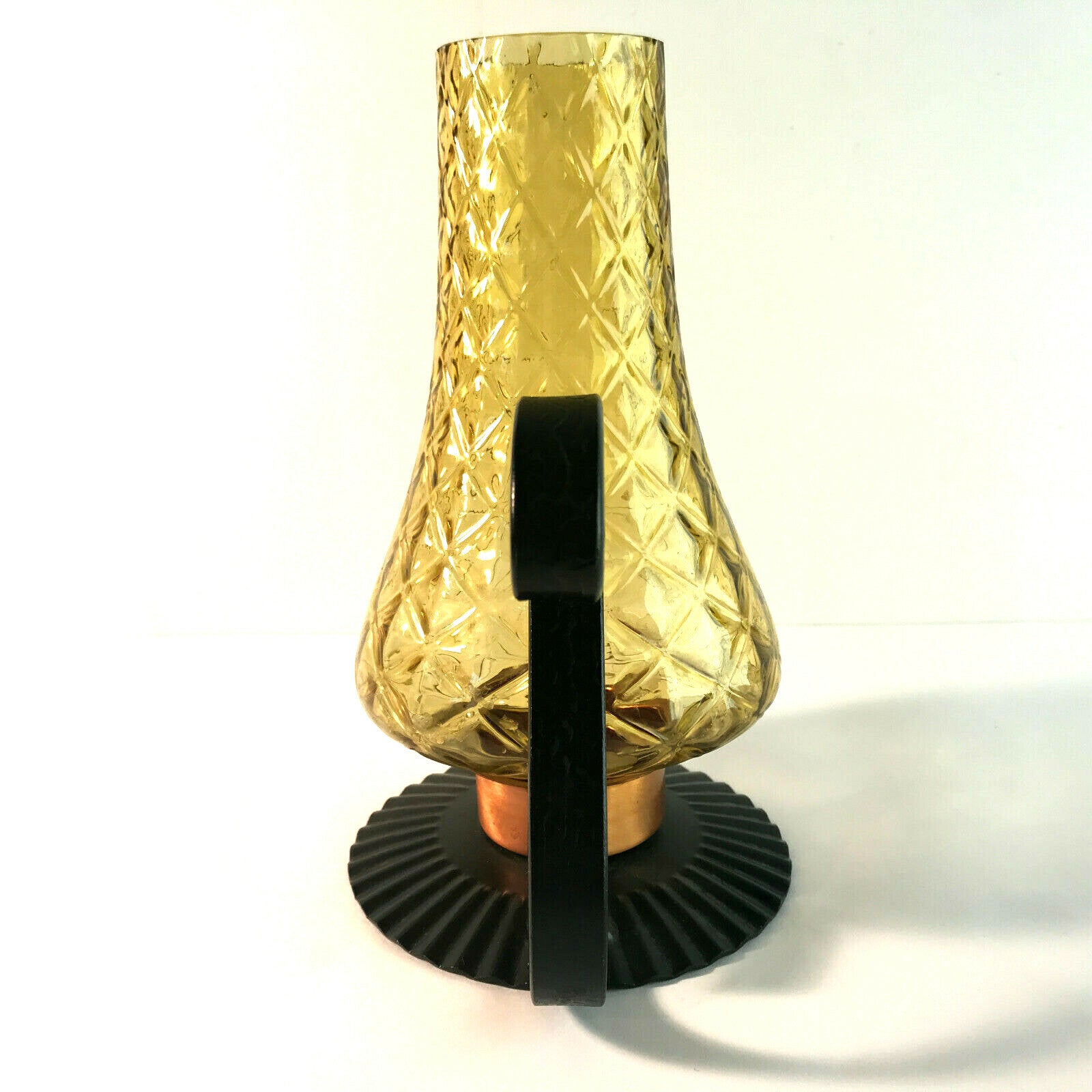 Kerzenhalter Windlicht Glas Schirm 21 cm 60er Kerzenständer Metall gelb