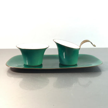 SAHNESERVICE 50er Rahmservice EMAILLE Kupfer Zucker Milch MID CENTURY grün