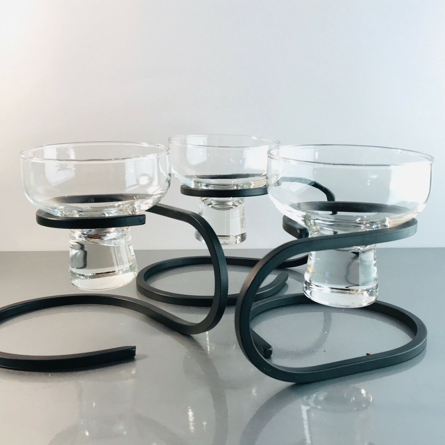 Kerzenhalter 3er Set Danish Iron SCHMIEDEEISEN MID CENTURY 50er 60er Glas