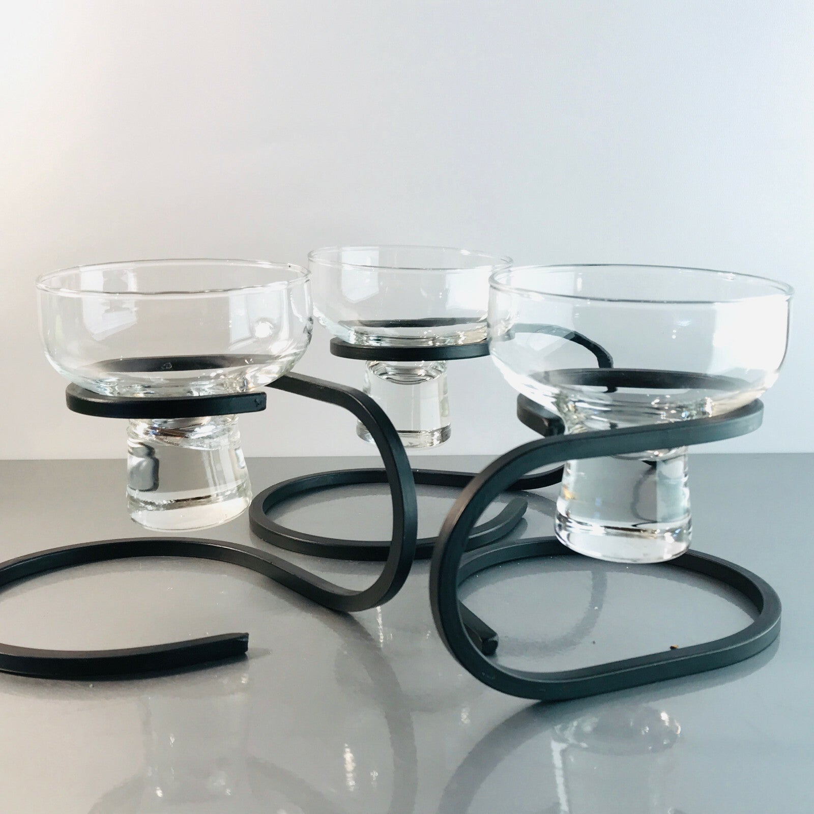 Kerzenhalter 3er Set Danish Iron SCHMIEDEEISEN MID CENTURY 50er 60er Glas