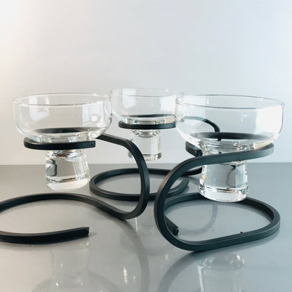 Kerzenhalter 3er Set Danish Iron SCHMIEDEEISEN MID CENTURY 50er 60er Glas