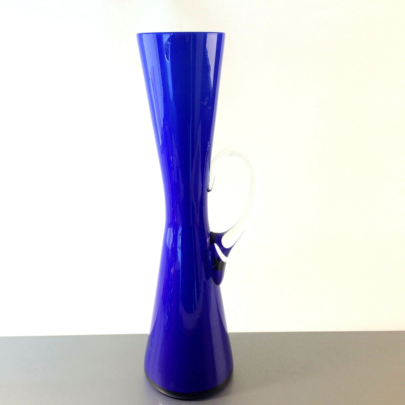 Vintage Vase Überfang blau Glas 60er 70er 33 cm MID CENTURY