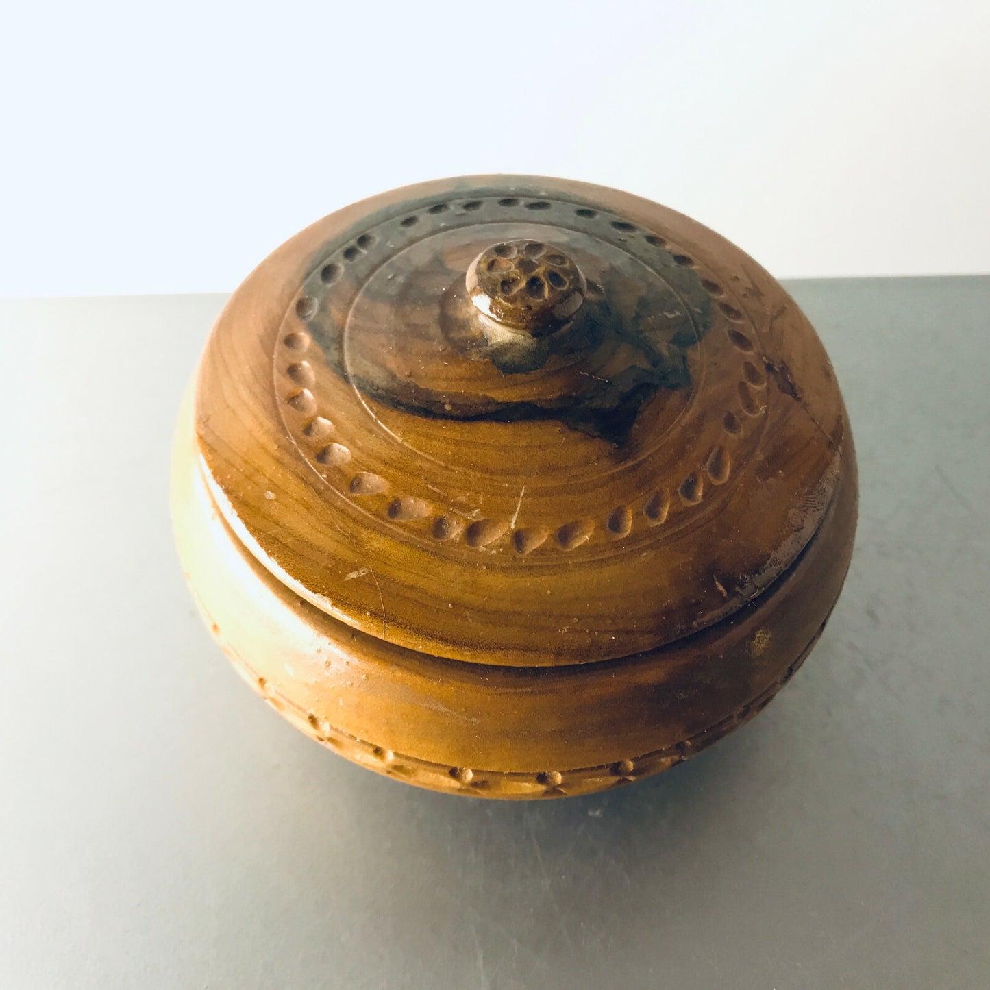 Schatulle Holz 60er 50er Teak MID CENTURY Dose D 11 cm Deckeldose