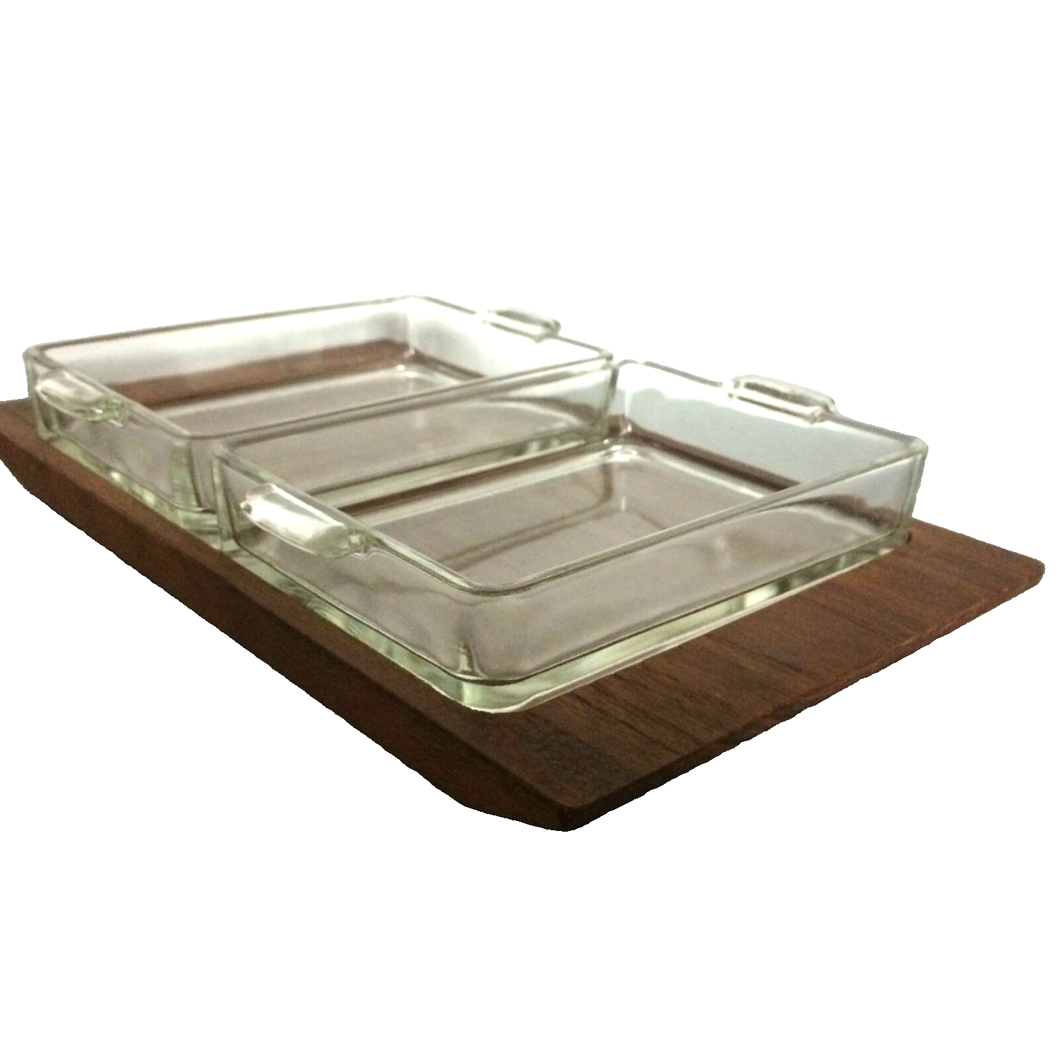 Servierschalen auf Tablett Holz Teak 50er 60er Glas Schalen Schälchen