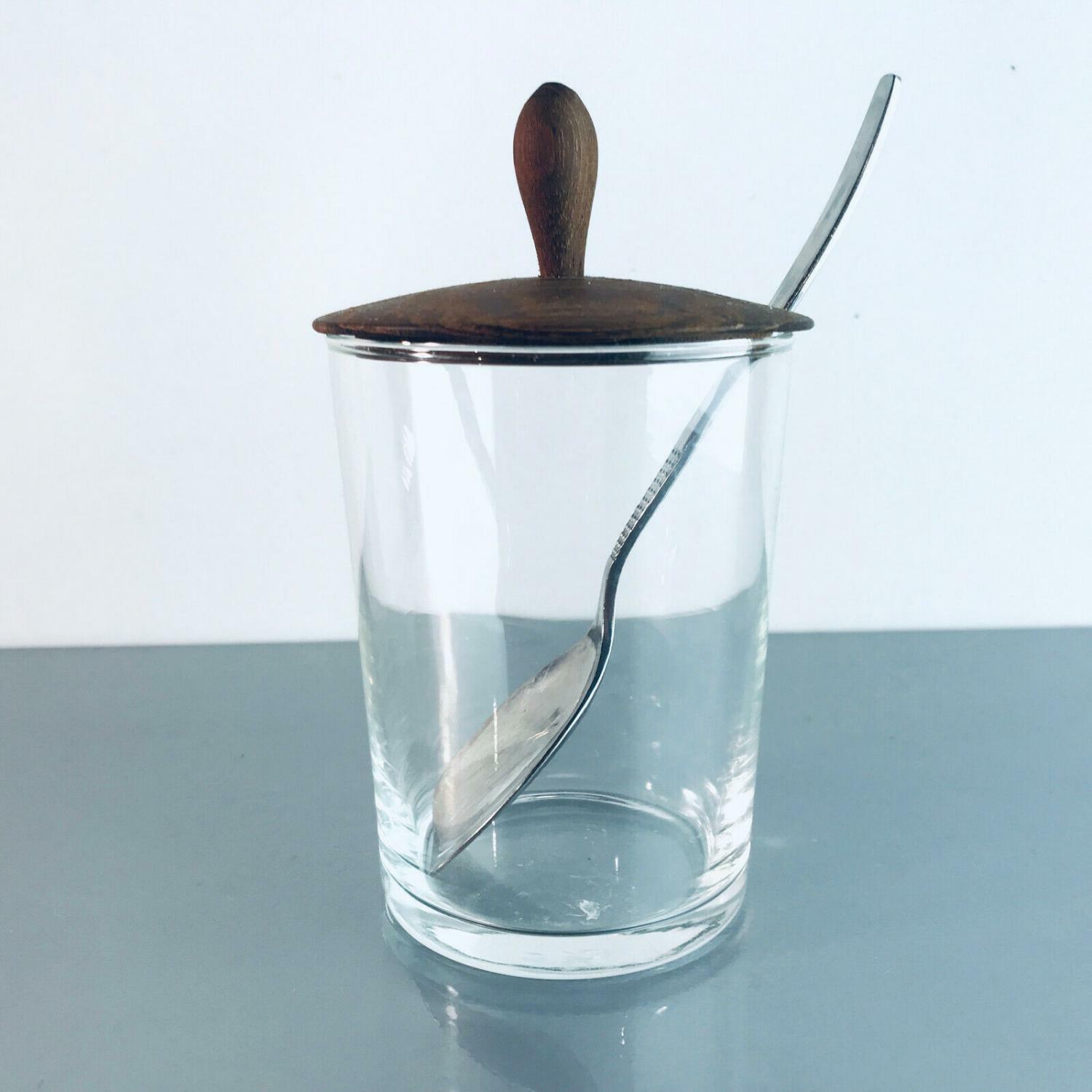 Vintage 60er 70er Teak HOLZ Schälchen GLAS MID CENTURY  Deckel Löffel