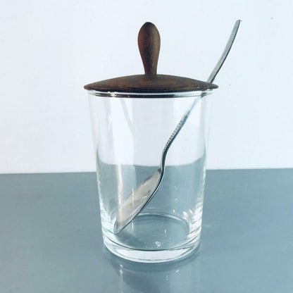 Vintage 60er 70er Teak HOLZ Schälchen GLAS MID CENTURY  Deckel Löffel