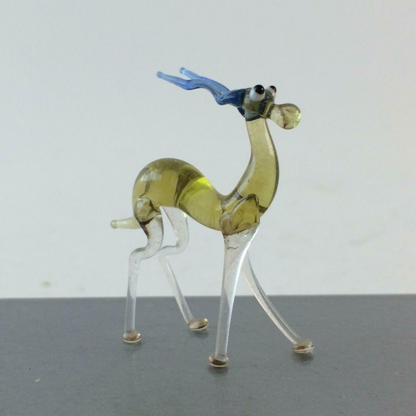 Gazelle gelb blau H 4 cm Glas 50er 60er Lauscher Vintage MID CENTURY 