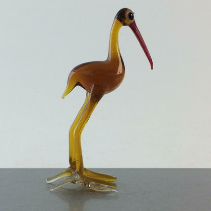 Storch Vogel braun H 6 cm Glas 50er 60er Lauscher Vintage MID CENTURY 