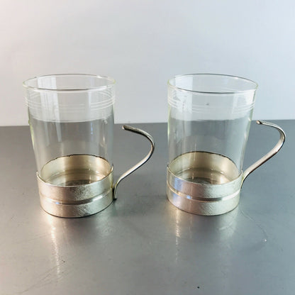 SCHOTT Teetassen Teegläser 10 cm mit Dekor im Halter 2er 50er 60er